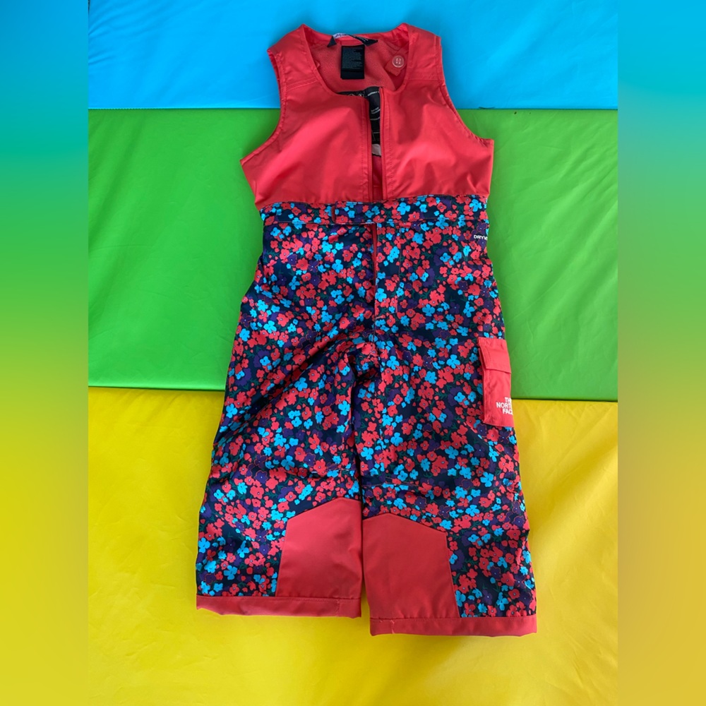 North Face toddle snow bib overalls pink and flowers 2T